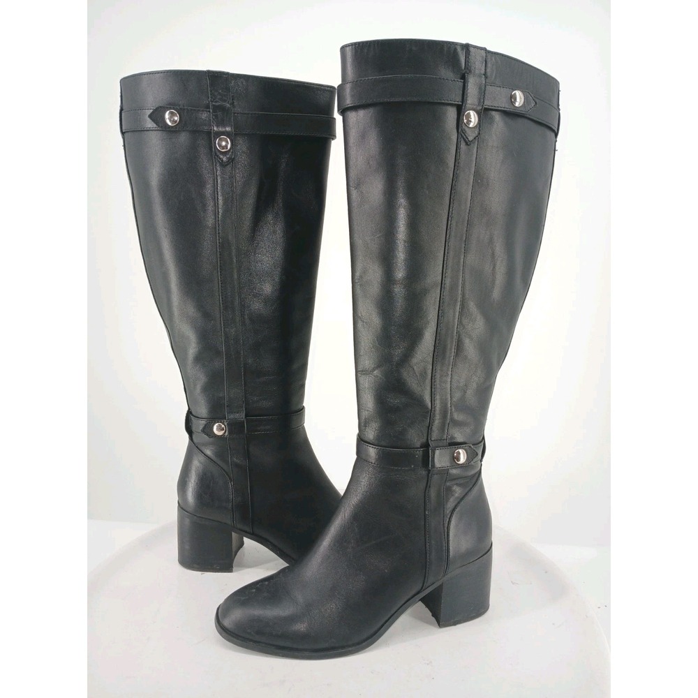 Essex Lane Tall Wide Calf Black Leather Boots Size 7M  C134